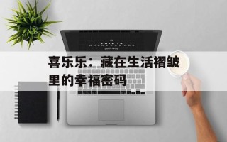 喜乐乐：藏在生活褶皱里的幸福密码