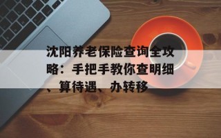 沈阳养老保险查询全攻略：手把手教你查明细、算待遇、办转移
