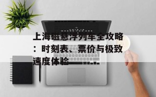 上海磁悬浮列车全攻略：时刻表、票价与极致速度体验