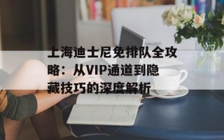 上海迪士尼免排队全攻略：从VIP通道到隐藏技巧的深度解析