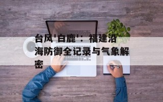 台风'白鹿'：福建沿海防御全记录与气象解密