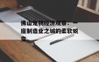 佛山宠物经济观察：一座制造业之城的柔软蜕变